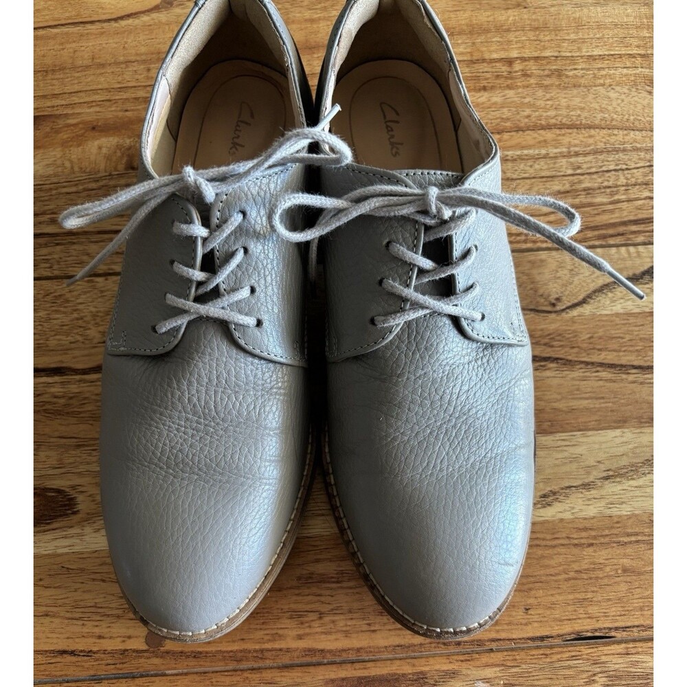 Clarks Netley Bloom Leather Gray Oxfords Women US 7.5M